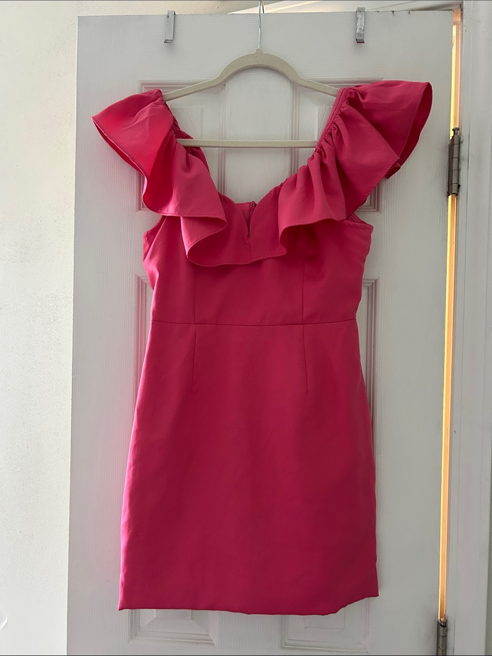 DO+BE Hot Pink Ruffle Off-Shoulder Mini Dress